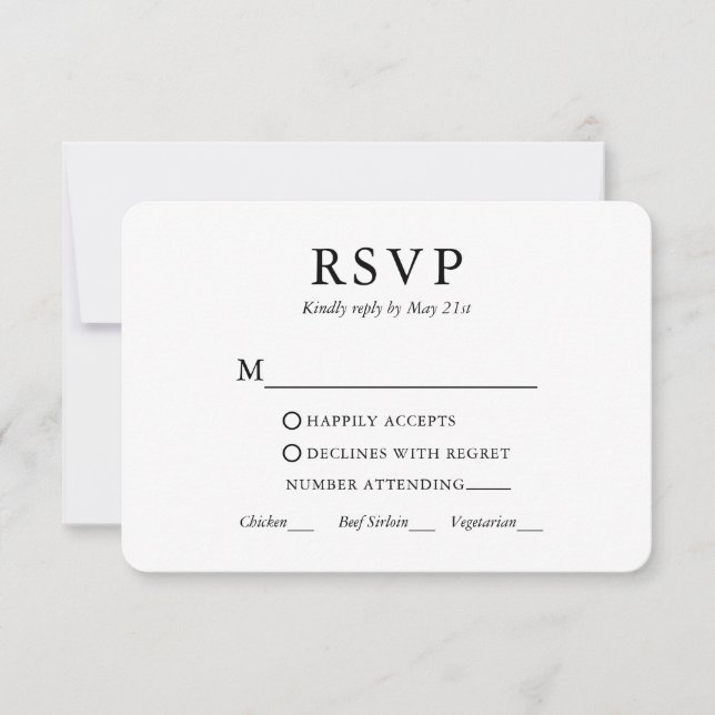 Modern Minimalist Wedding Meal RSVP Card (Front)
