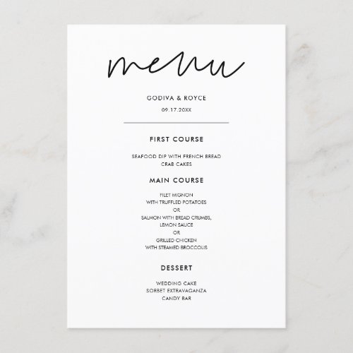 Modern Minimalist wedding Menu