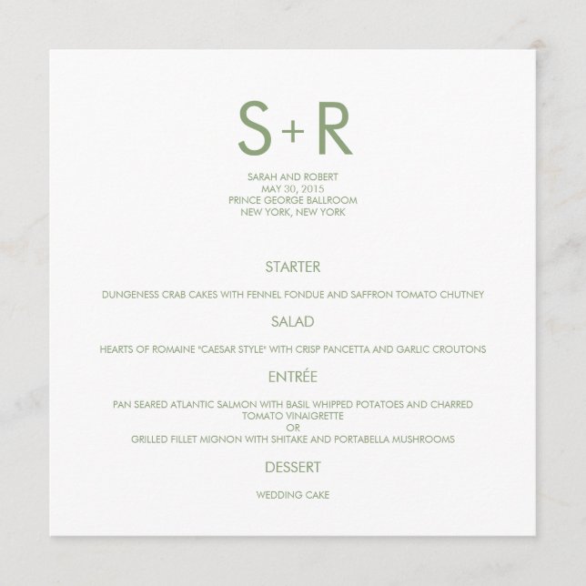 Modern Minimalist Wedding Menu Card (Front)