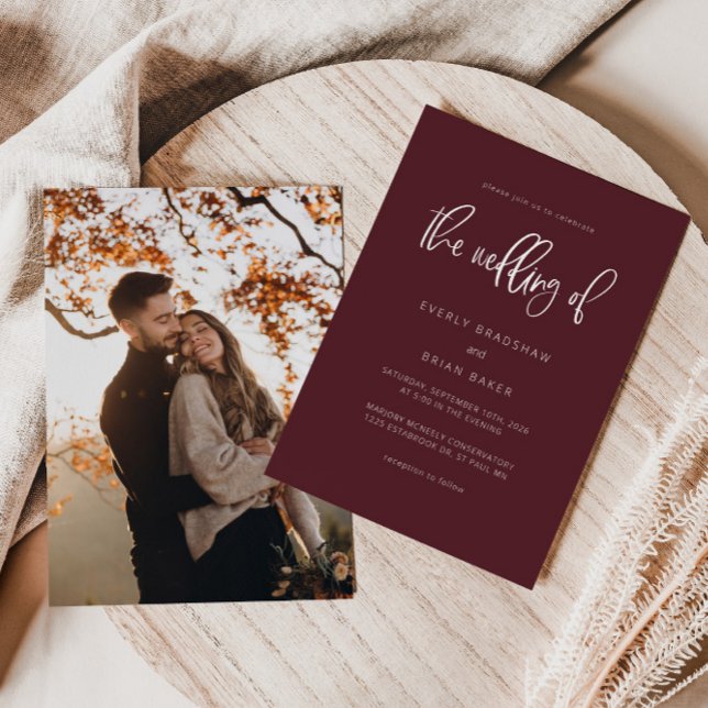 Modern Minimalist Wedding Merlot Invitation (Creator Uploaded)