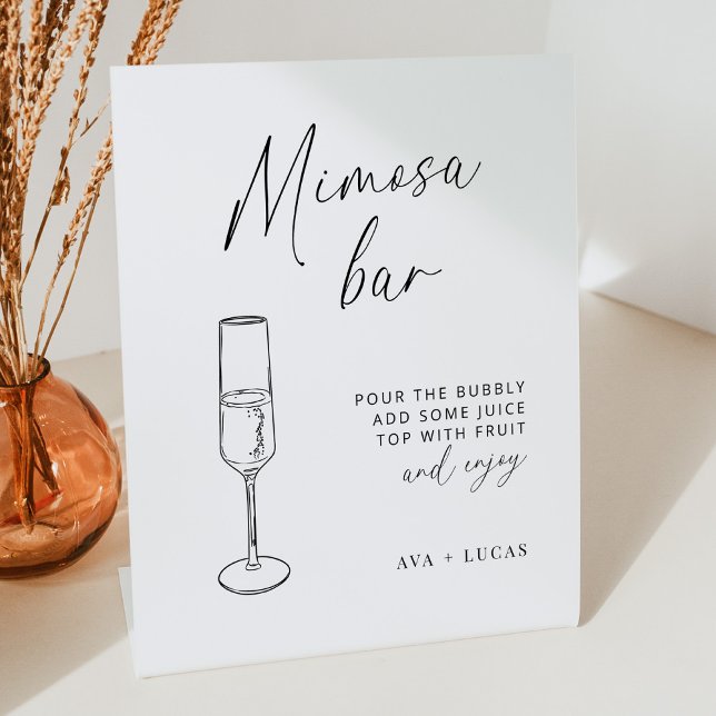 Modern Minimalist Wedding Mimosa Bar Pedestal Sign (Creator Uploaded)