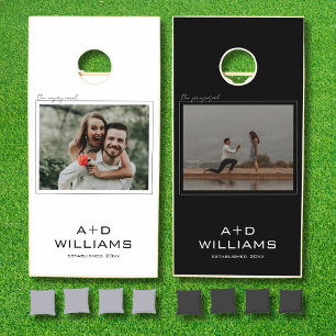 Modern Minimalist Wedding Monogram 2 Photo Cornhole Set