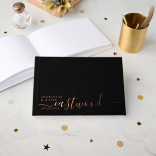 Modern Minimalist Wedding Monogram Foil Black Guest Book
