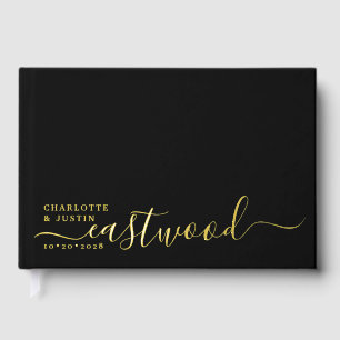 Modern Minimalist Wedding Monogram Foil Black Guest Book