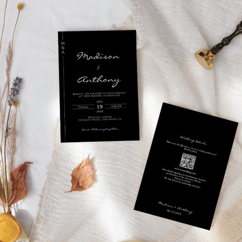 Modern Minimalist Wedding Monogram QR Code  Invitation