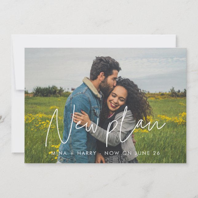 Modern minimalist Wedding New Plan photo Announcement (Front)