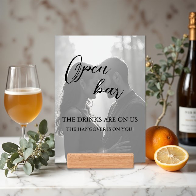 Modern Minimalist Wedding Open Bar Card with Holder (Creator Uploaded)