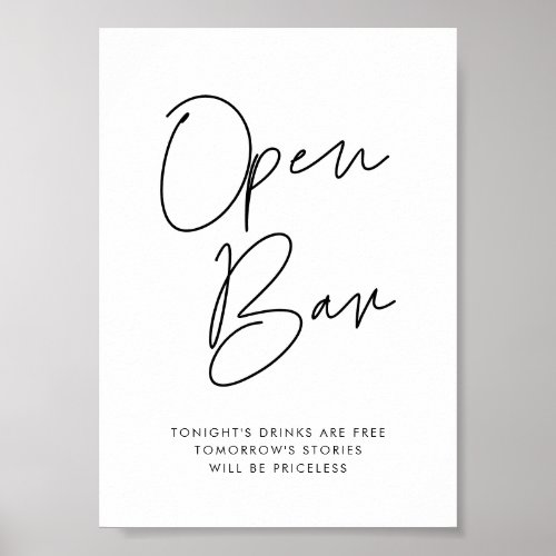 Modern Minimalist wedding Open Bar sign