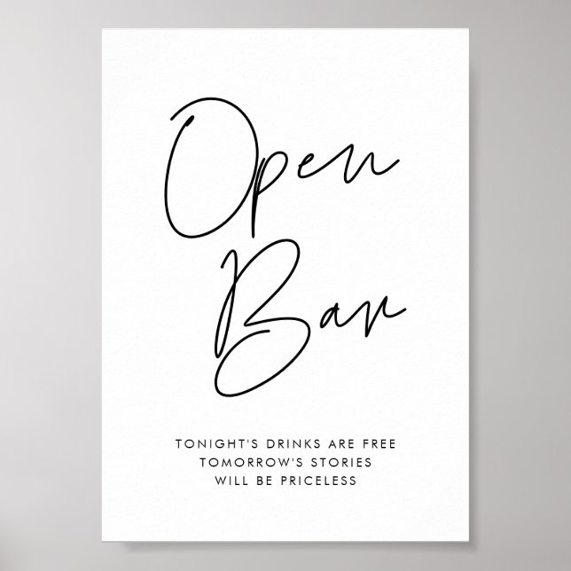 Modern Minimalist wedding Open Bar sign (Front)