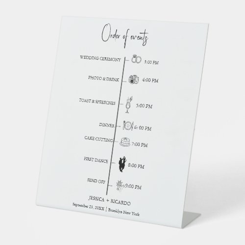 Modern Minimalist  Wedding order of event timeline Pedestal Sign