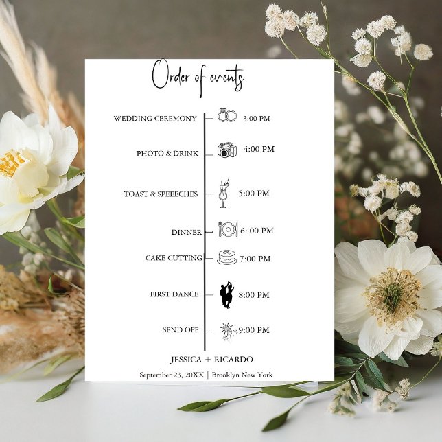 Modern Minimalist  Wedding order of event timeline Pedestal Sign (Creator Uploaded)