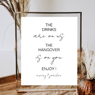 Modern Minimalist Wedding Party Drinks Are On Us Poster