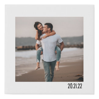 Modern Minimalist Wedding Photo and Date Faux Canvas Print