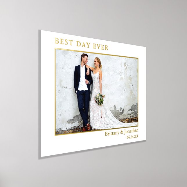 Modern Minimalist Wedding Photo Best Day Ever Gold Foil Prints (Laydown)