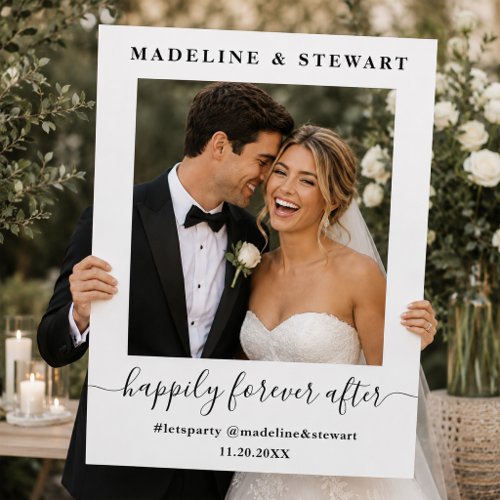 Modern Minimalist Wedding Photo Booth Happy After Selfie Frame