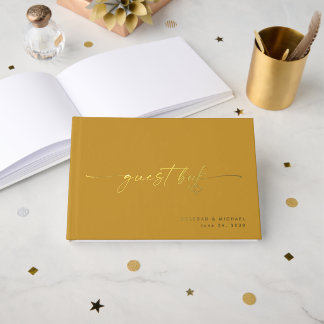 Modern Minimalist Wedding Photo Calligraphy Script Foil Guest Book