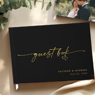 Modern Minimalist Wedding Photo Calligraphy Script Foil Guest Book