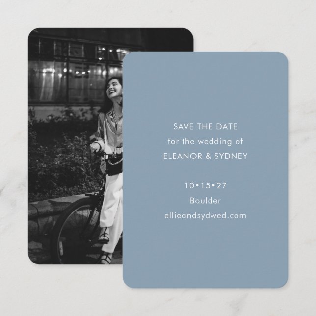 Modern Minimalist Wedding Photo Dusty Blue Save The Date (Front/Back)