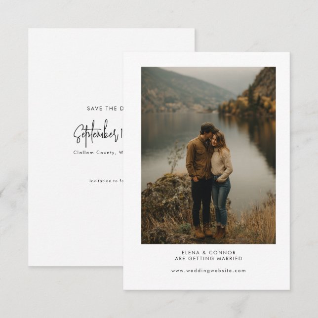 Modern Minimalist Wedding Photo Save the Date (Front/Back)