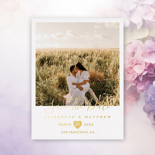 Modern Minimalist Wedding Photo Save The Date Foil Invitation Postcard