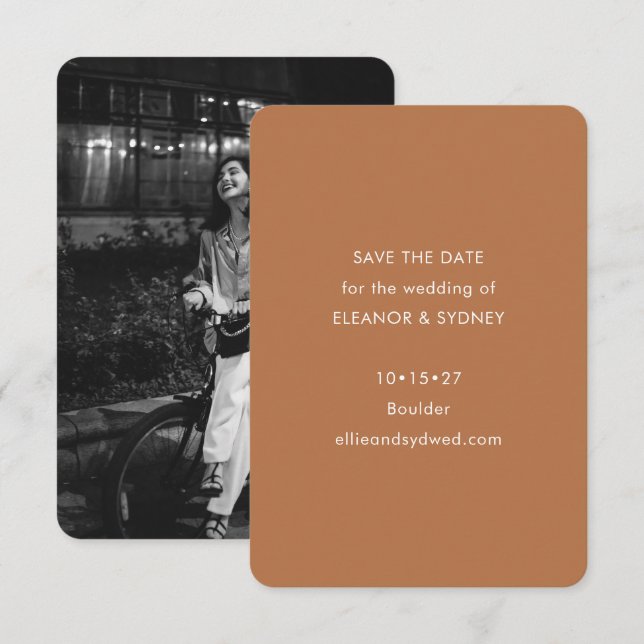 Modern Minimalist Wedding Photo Terracotta Save The Date (Front/Back)