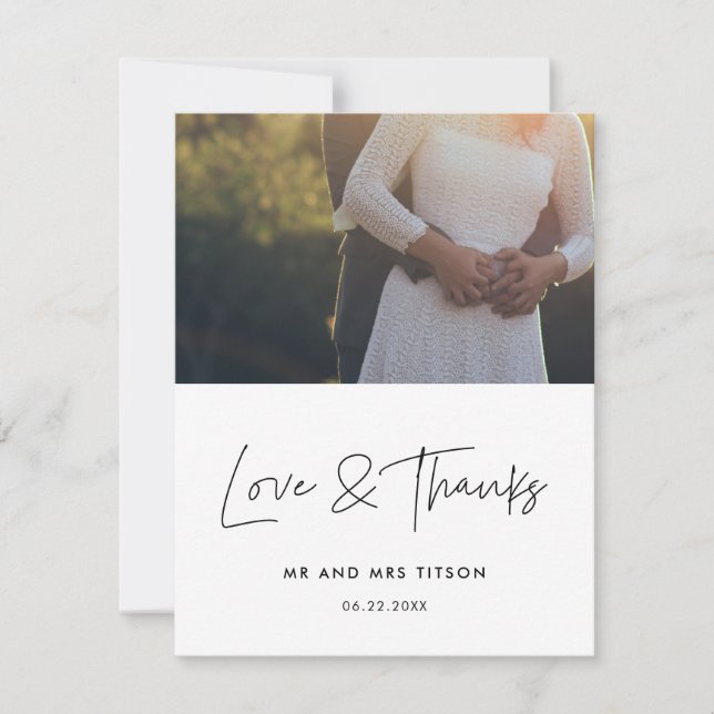 Modern minimalist wedding photo Thank you card (Front)