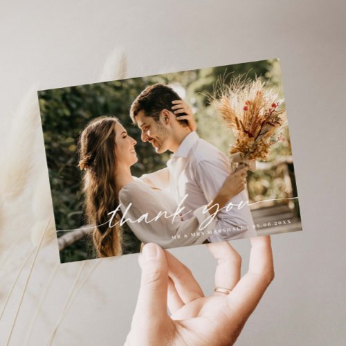 Modern Minimalist Wedding Photo Thank You Card