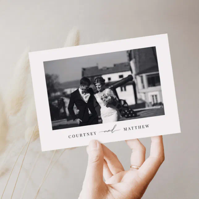 Modern Minimalist Wedding Photo Thank You Card | Zazzle