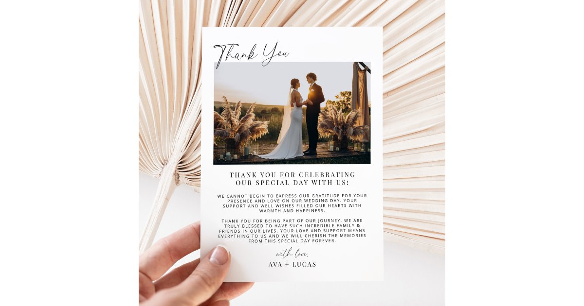 Modern Minimalist Wedding Photo Thank You Card | Zazzle