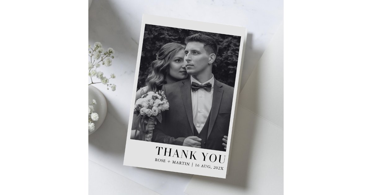 Modern Minimalist Wedding Photo Thank You Card | Zazzle