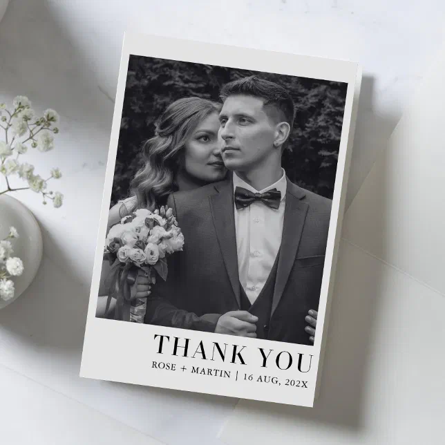 Modern Minimalist Wedding Photo Thank You Card | Zazzle