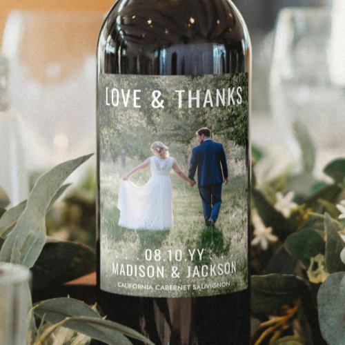 Modern Minimalist Wedding Photo Thank You Custom Wine Label