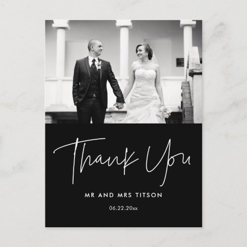 Modern minimalist wedding photo thank you postcard