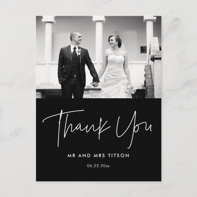Modern minimalist wedding photo thank you postcard (Front)