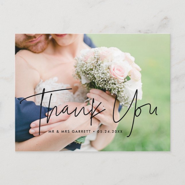 Modern & minimalist wedding photo thank you postcard (Front)