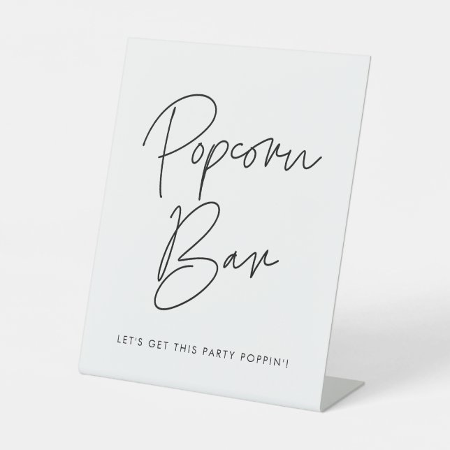Modern Minimalist Wedding Popcorn bar Pedestal Sign (Front)