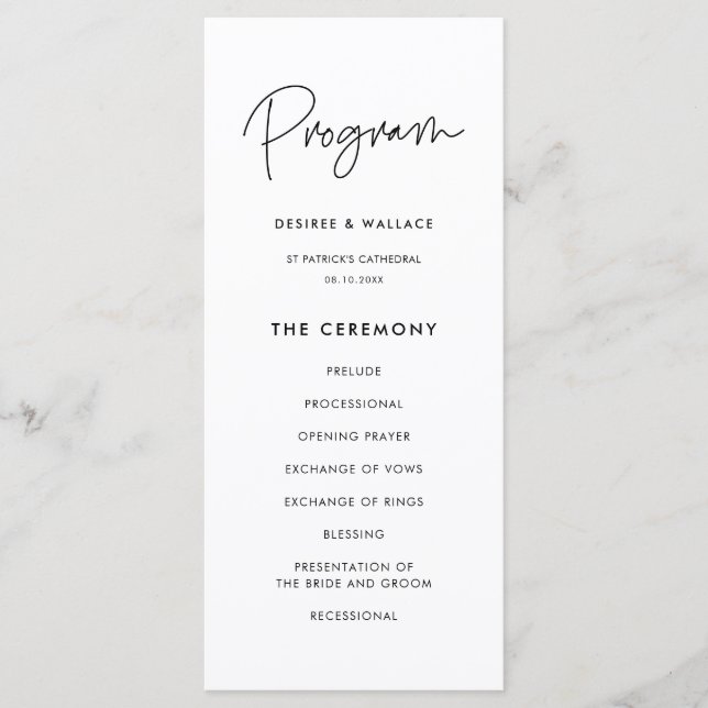 Modern minimalist wedding program (Front)