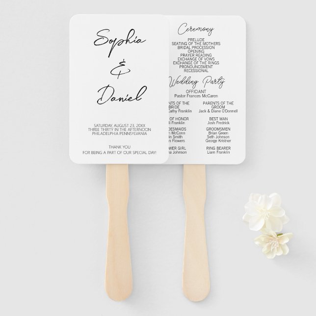 Modern Minimalist Wedding Program Fan Template (Front and Back)