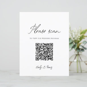 Modern Minimalist Wedding Program QR Code Sign