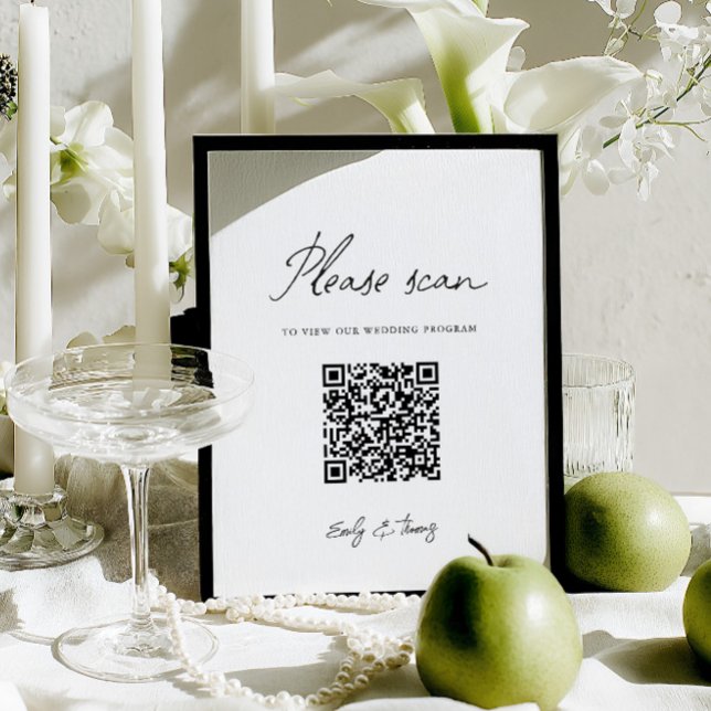 Modern Minimalist Wedding Program QR Code Sign (Modern Minimalist Wedding Program QR Code Sign)