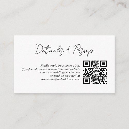 Modern Minimalist Wedding QR Code Rsvp Details Enclosure Card