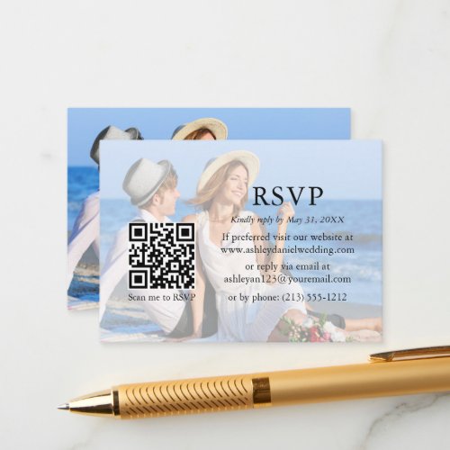 Modern Minimalist Wedding QR RSVP Overlay Photo Enclosure Card