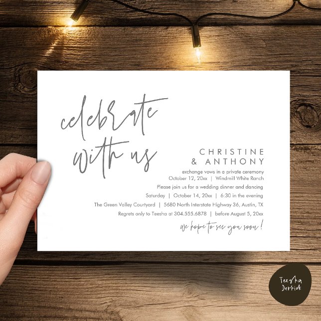 Modern Minimalist Wedding Reception Dinner Invitation (Modern Minimalist Wedding Reception Dinner Invitation Card, Celebrate with us, in Grey)