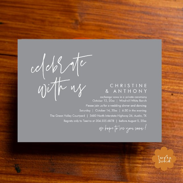 Modern Minimalist Wedding Reception Dinner Invitation (Modern Minimalist Wedding Reception Dinner Invitation Card, Celebrate with us, in grey)
