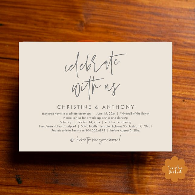 Modern Minimalist Wedding Reception Dinner Invitation (Modern Minimalist Wedding Reception Dinner Invitation Card, Celebrate with us, in Cream and Grey)
