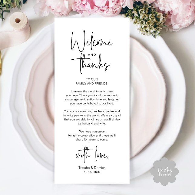 Modern Minimalist Wedding Reception Thank You Card (Modern Wedding Reception Dinner Brunch Lunch Celebration Thank You Card in Black and white)