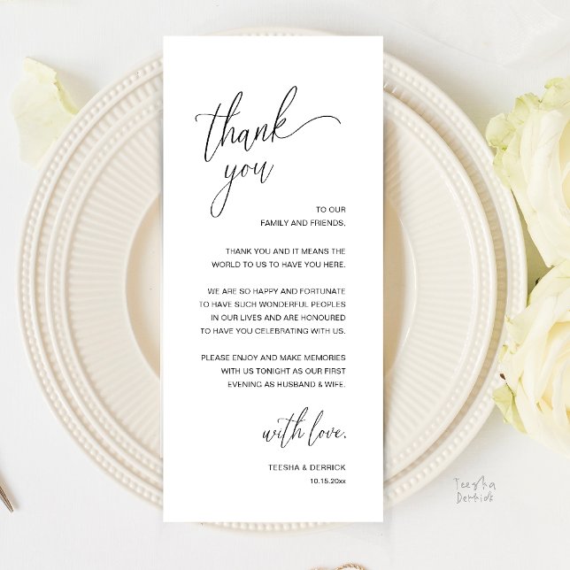 Modern Minimalist Wedding Reception Thank You Card (Modern Minimalist Wedding Reception Thank You Card in Classy Black and White)
