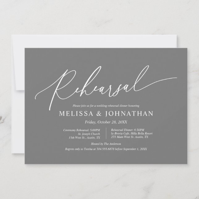 Modern Minimalist, Wedding Rehearsal and Dinner In Invitation (Front)