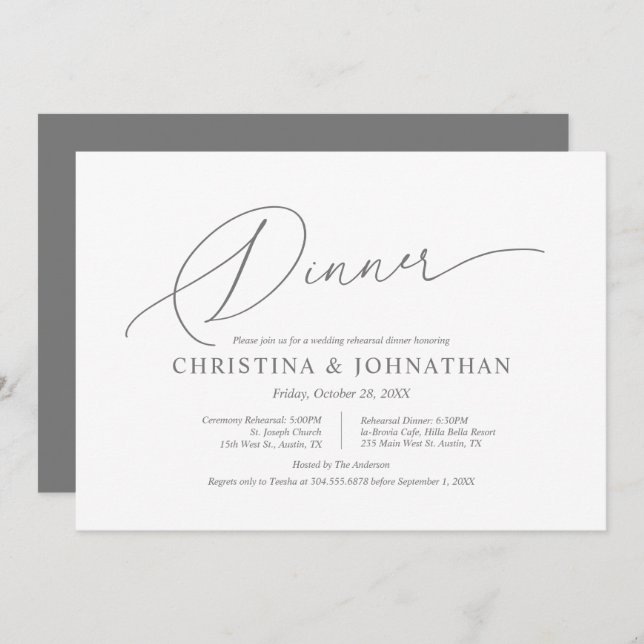Modern Minimalist, Wedding Rehearsal and Dinner In Invitation (Front/Back)