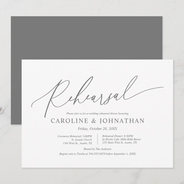 Modern Minimalist, Wedding Rehearsal and Dinner In Invitation (Front/Back)